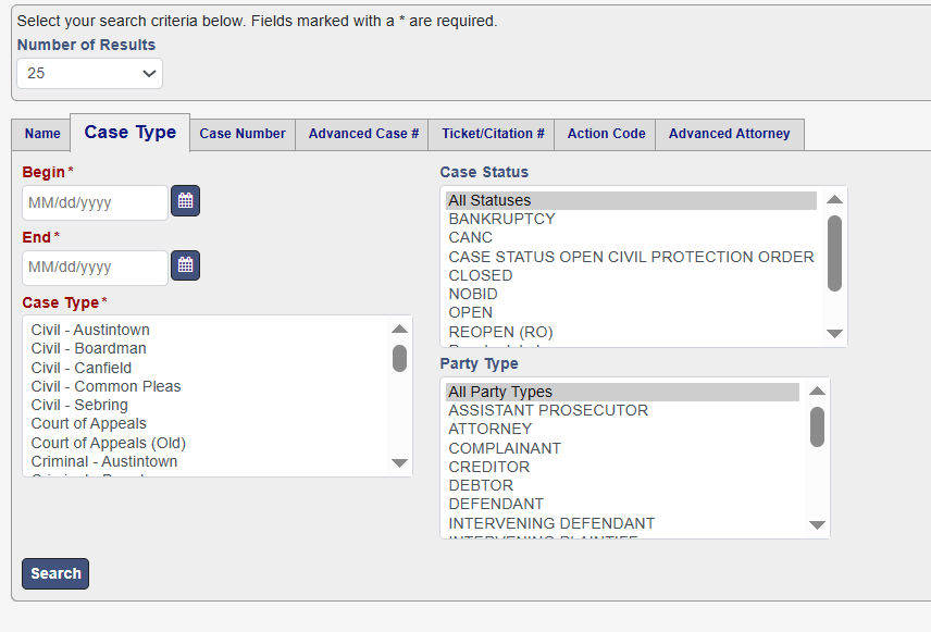 Mahoning County Court Docket